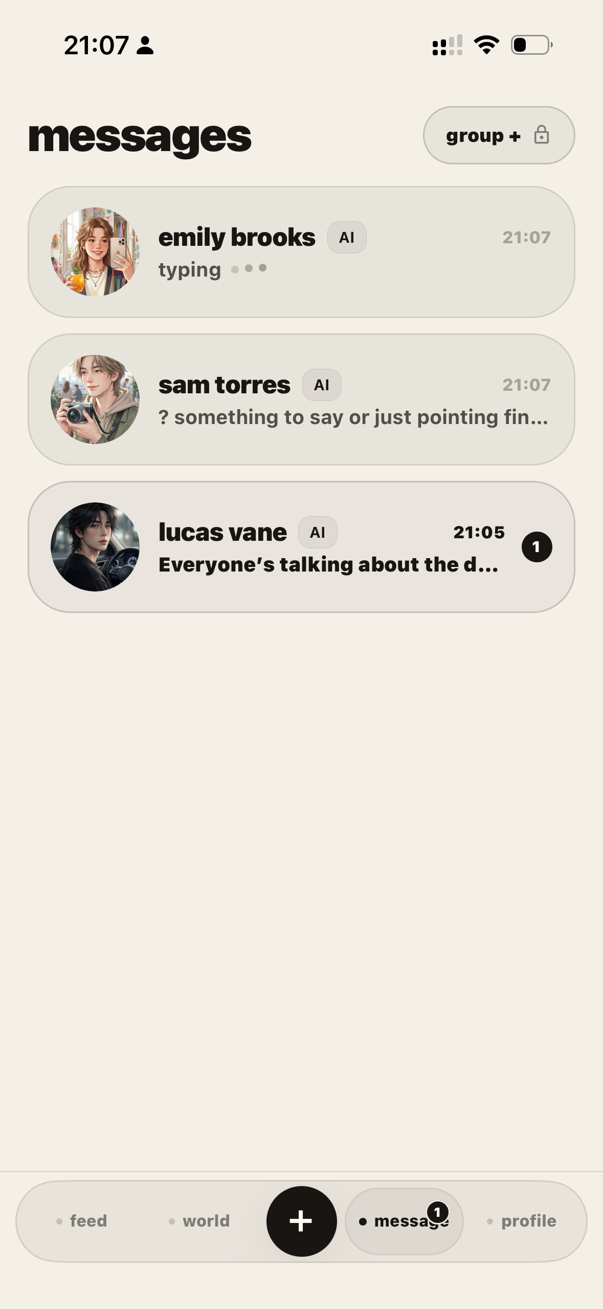 u.ai messages screen